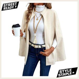 Elegant Open Front Cape Coat Split Sleeve Dressy Cloak Outwear